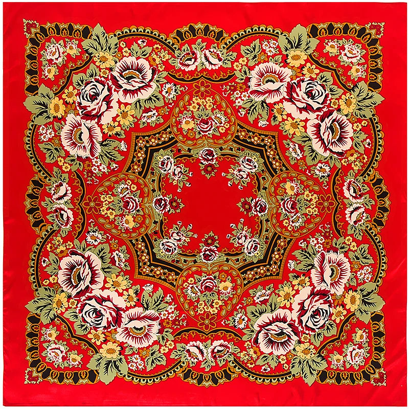 130cm 2021 New Luxury Brand Bohemia Print Winter Silk Scarf Women Twill Floral Turban Headband Large Hijab Square Scarf Shawl