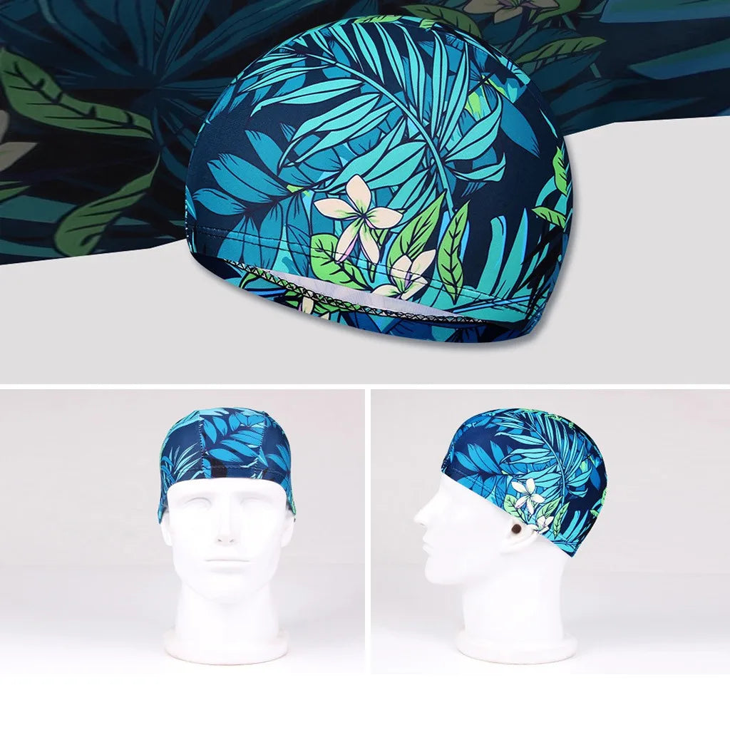 1PC Fashion Swimming Cap Men/Women Flowers Printed Long Hair Sports Swim Pool Bathing Hat Elastic Nylon Turban Sports Accessory