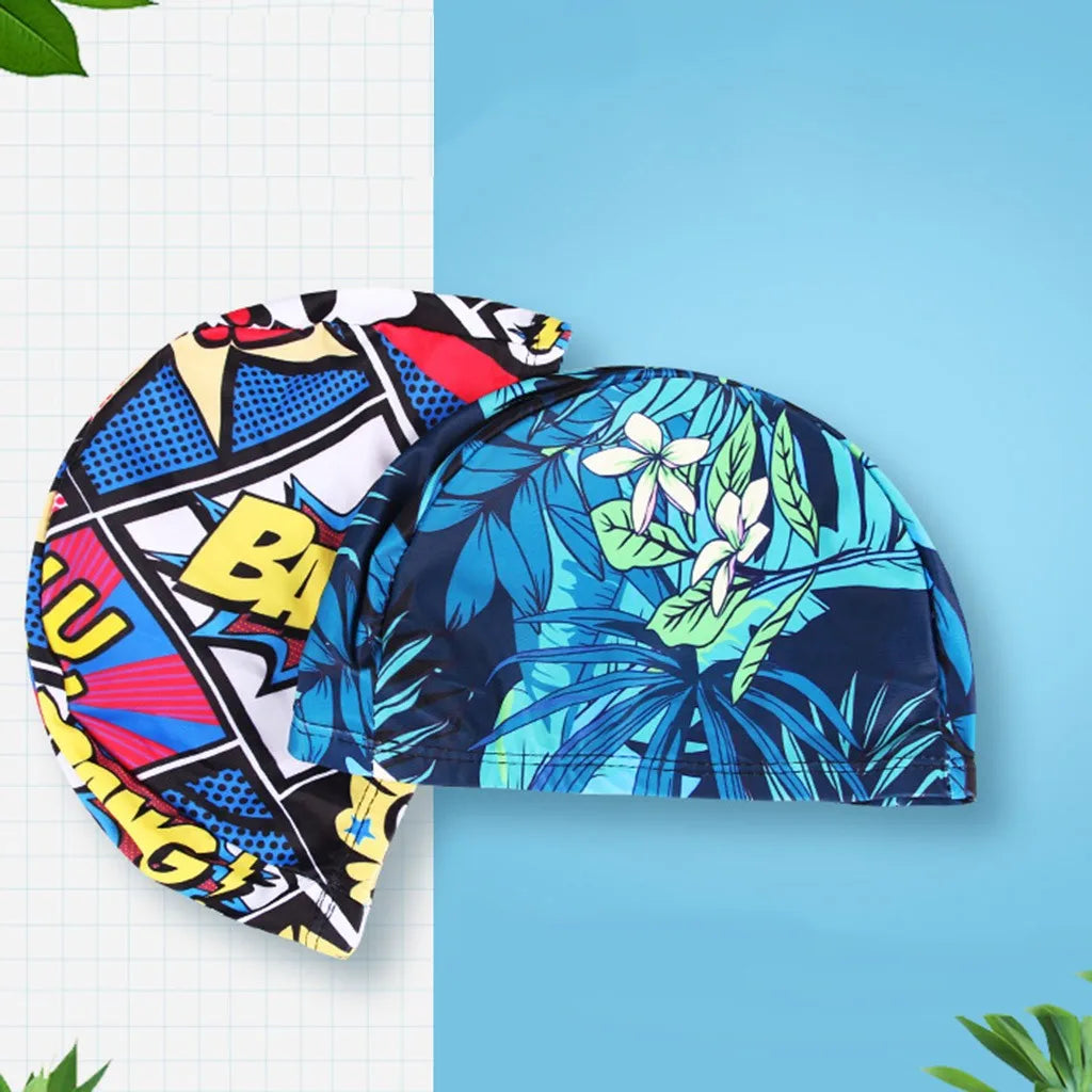 1PC Fashion Swimming Cap Men/Women Flowers Printed Long Hair Sports Swim Pool Bathing Hat Elastic Nylon Turban Sports Accessory