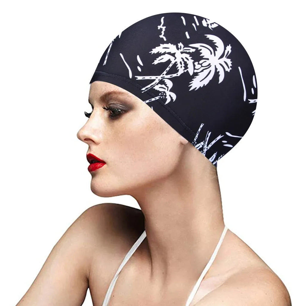 1PC Fashion Swimming Cap Men/Women Flowers Printed Long Hair Sports Swim Pool Bathing Hat Elastic Nylon Turban Sports Accessory