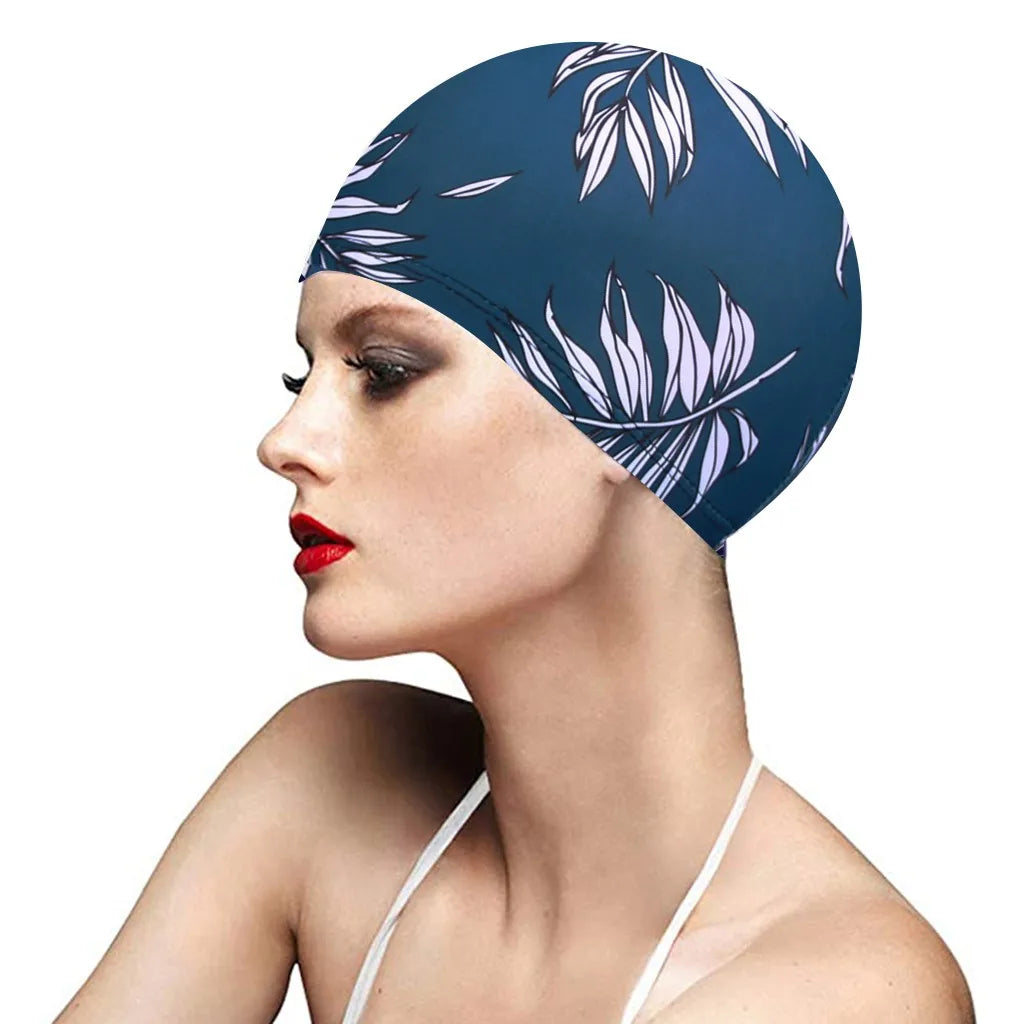 1PC Fashion Swimming Cap Men/Women Flowers Printed Long Hair Sports Swim Pool Bathing Hat Elastic Nylon Turban Sports Accessory