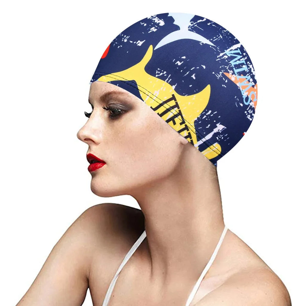 1PC Fashion Swimming Cap Men/Women Flowers Printed Long Hair Sports Swim Pool Bathing Hat Elastic Nylon Turban Sports Accessory