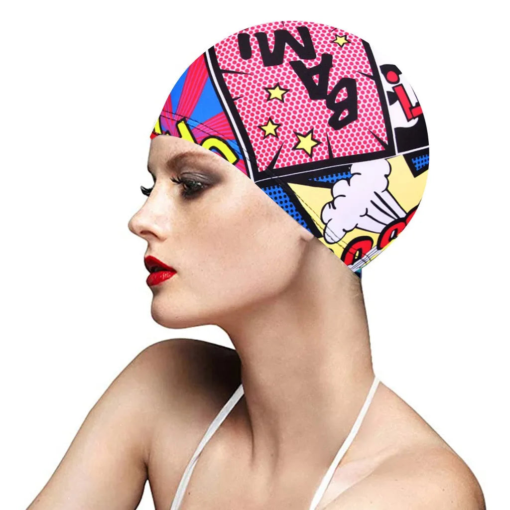 1PC Fashion Swimming Cap Men/Women Flowers Printed Long Hair Sports Swim Pool Bathing Hat Elastic Nylon Turban Sports Accessory
