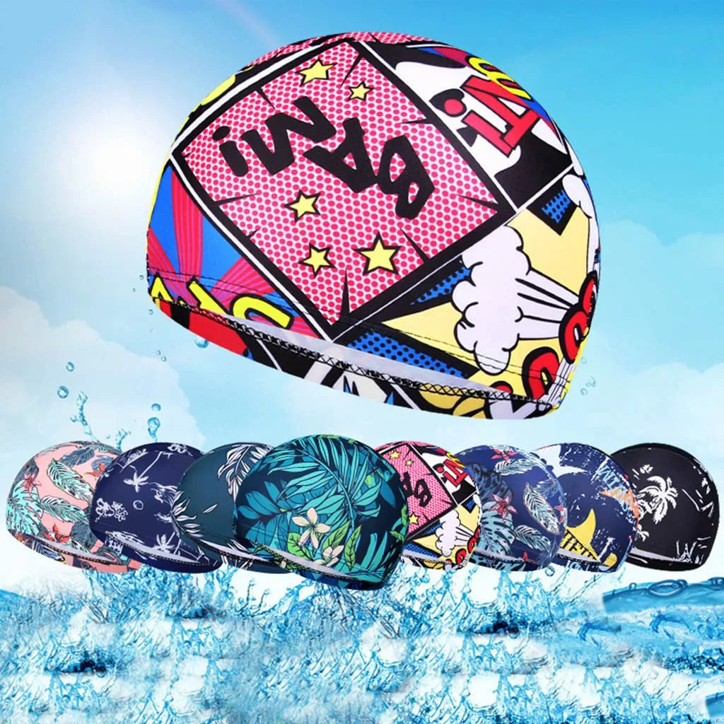 1PC Fashion Swimming Cap Men/Women Flowers Printed Long Hair Sports Swim Pool Bathing Hat Elastic Nylon Turban Sports Accessory