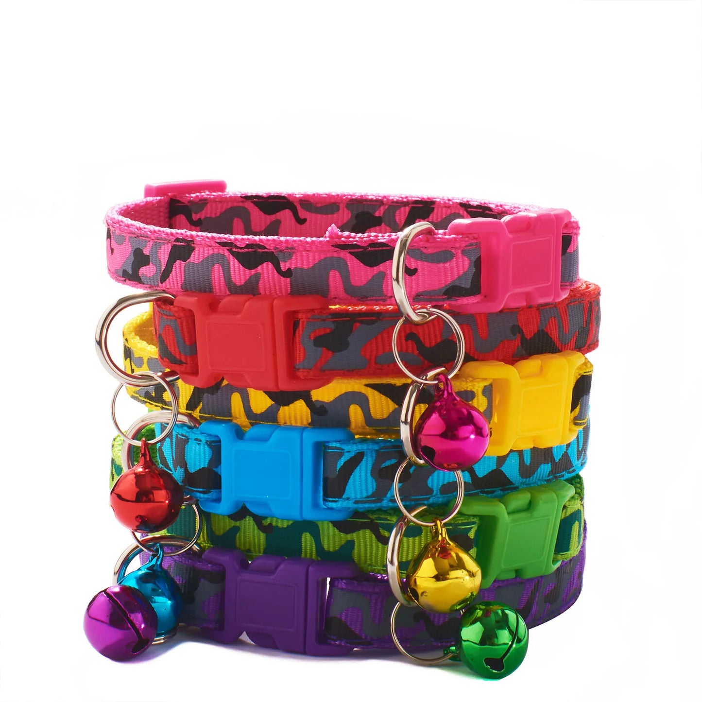1PC Pet Collar Camouflage Pattern Adjustable With Bell Pet Dog Collar Polyester Pet Supplies 20---32cm Long Cute Dog Accessories