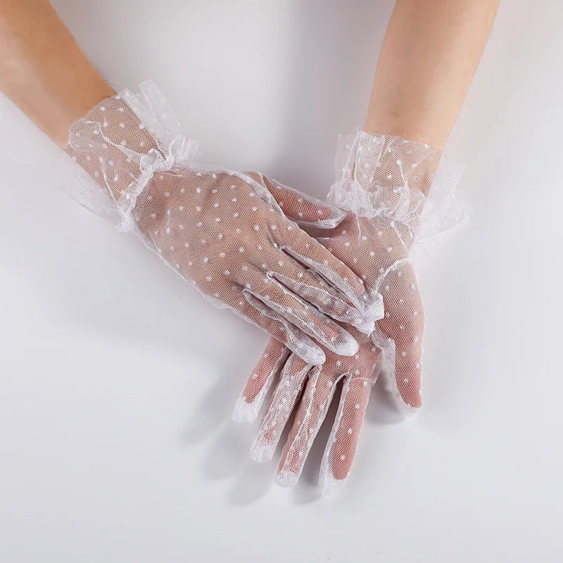 1pc Sexy Transparentes Dot Print Black White Mesh Tulle GloveSpring Summer Thin Short Glove Club Prom Party Dancing Dress Glove