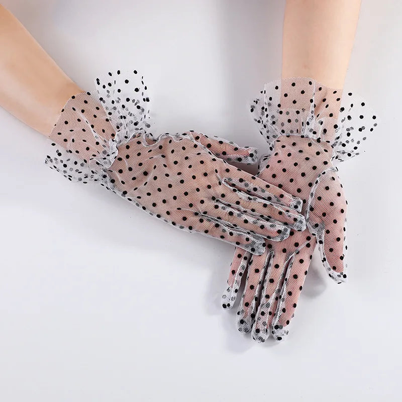 1pc Sexy Transparentes Dot Print Black White Mesh Tulle GloveSpring Summer Thin Short Glove Club Prom Party Dancing Dress Glove