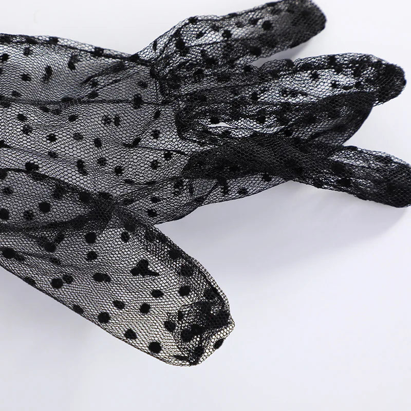 1pc Sexy Transparentes Dot Print Black White Mesh Tulle GloveSpring Summer Thin Short Glove Club Prom Party Dancing Dress Glove