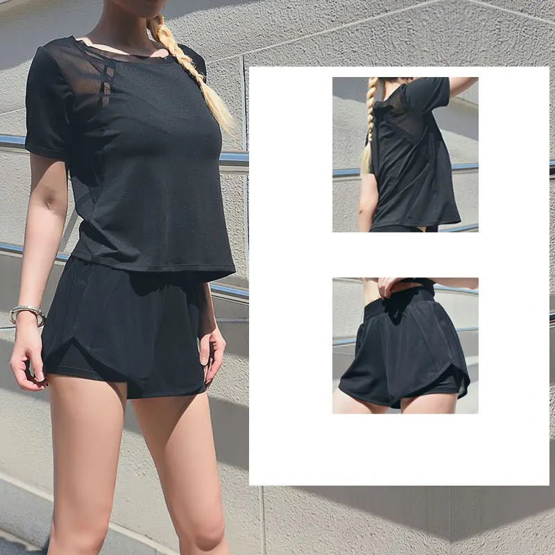 2 piece Woman Sports Sets Gym Wear Women Yoga Set Loose Short Sleeve Tops Breathable Fitness Cycling Shorts Woman Tracksuits