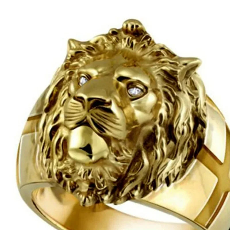 2023 New Golden Lion Head Ring Stainless Steel Cool Boy Band Party Lion Domineering Men Golden Head Unisex Jewelry Ring for Men