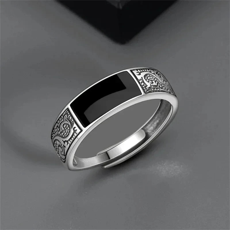 2024 Fashion New Vintage Dragon Pattern Rings Titanium Steel Opening Adjustable Rings for Hip Hop Men Single Party Couple Rings