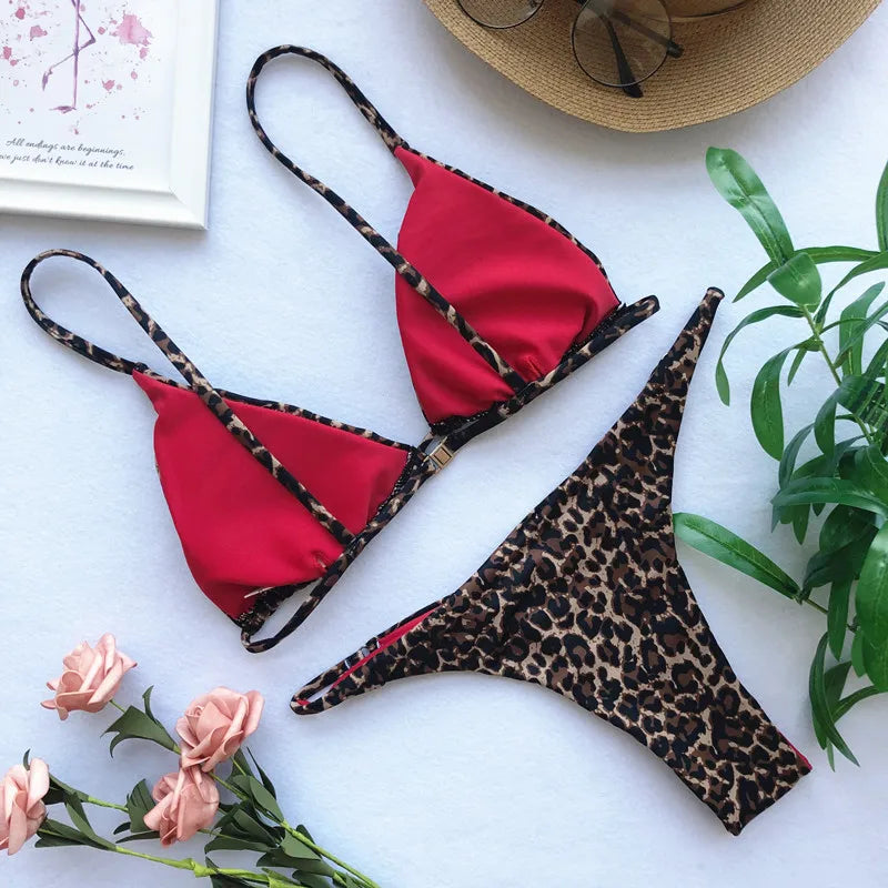 2024 Micro Leopard Bikini Women High Cut Bandage Push Up Swimsuit Sexy Bathing Suit Padded Thong Swimwear,summer Beach Vacation