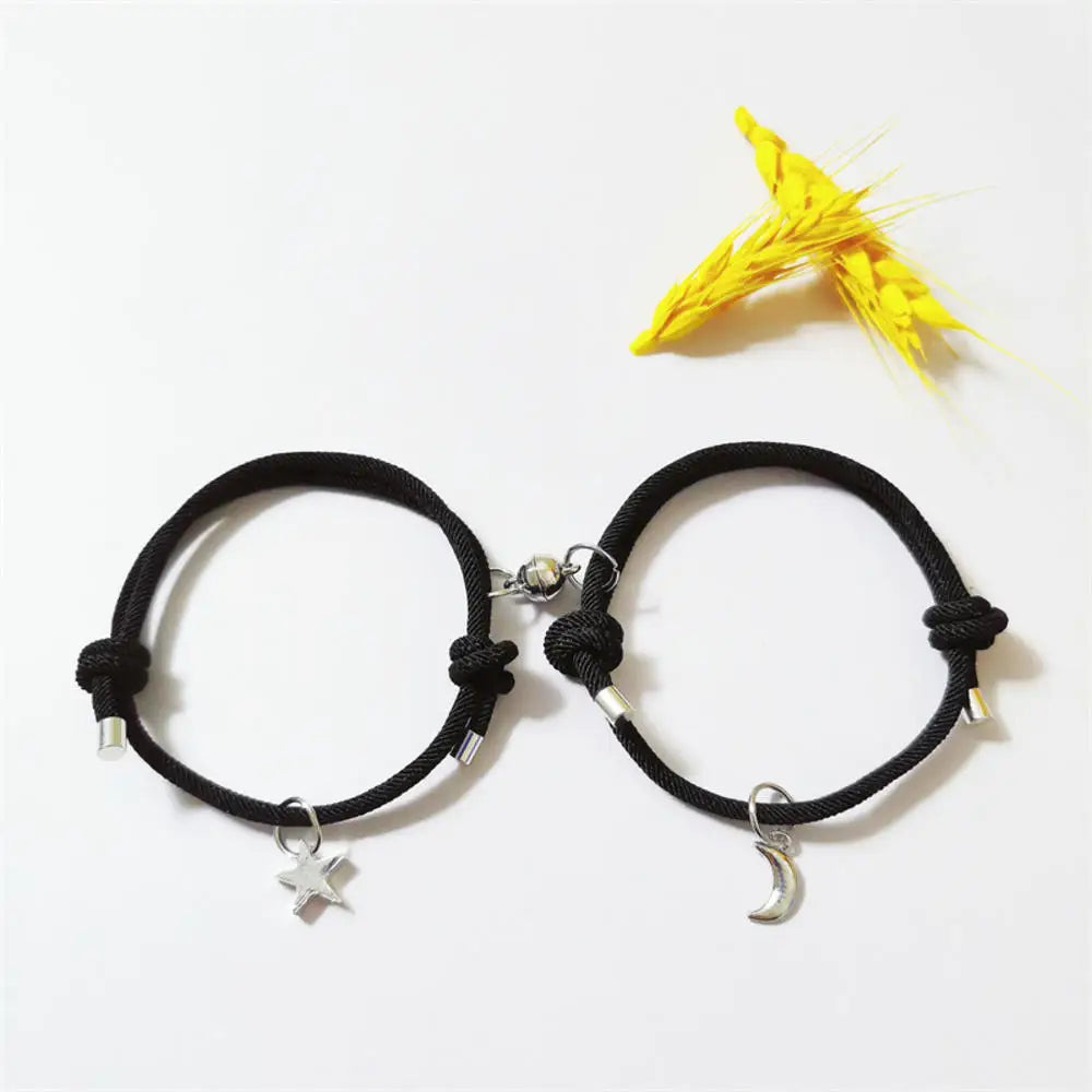2Pcs/set Rope Braided Bracelet Alloy Magnet Attachment Couple Bracelet A Pair Of Simple Love Heart Bracelet Jewelry