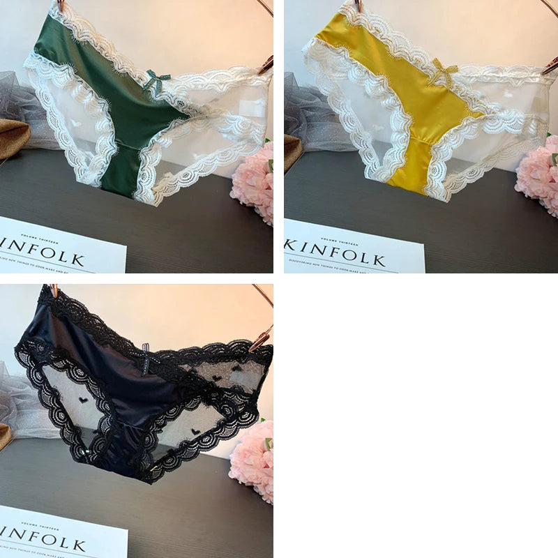 3 pieces Light luxury sexy underwear women low-rise lace transparent seamless high-grade high-grade temperament high-end briefs
