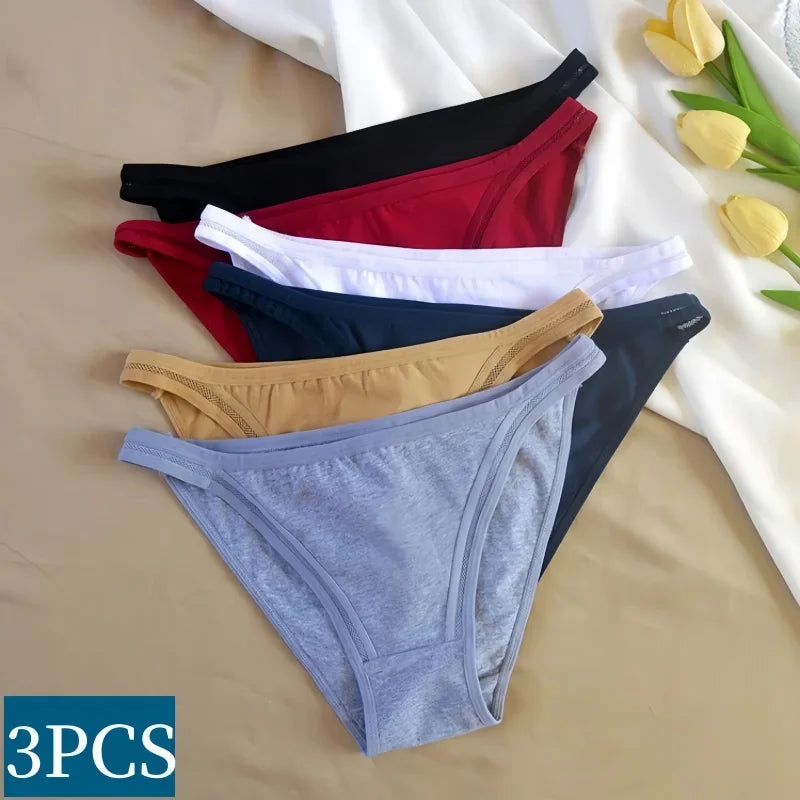 3Pcs/set Women Cotton Panties Low Rise Briefs Female Underpants Breathable Sexy Lingerie Seamless Underwear Mesh Pantys M-XL
