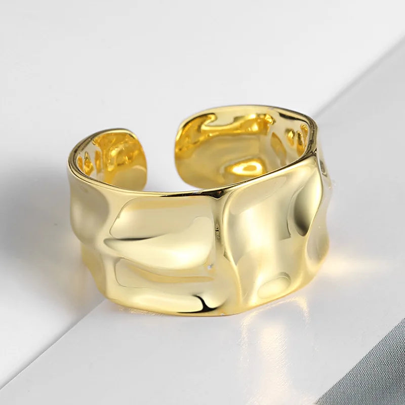 925 Sterling Silver Rings For Women trendy bump gold color fine Jewelry Beautiful Finger Open Ring For Party Birthday Gift