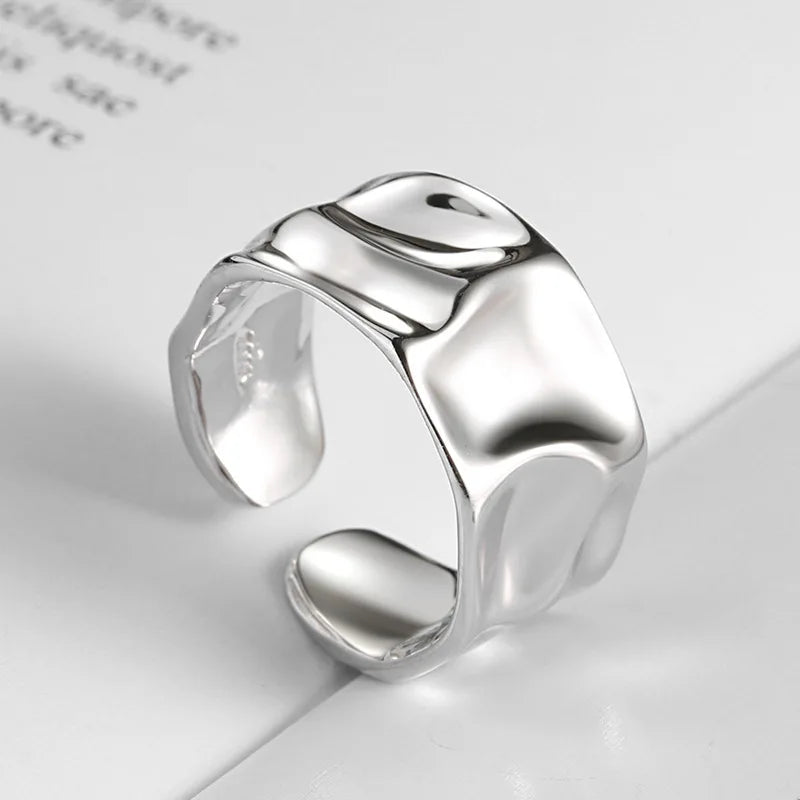 925 Sterling Silver Rings For Women trendy bump gold color fine Jewelry Beautiful Finger Open Ring For Party Birthday Gift