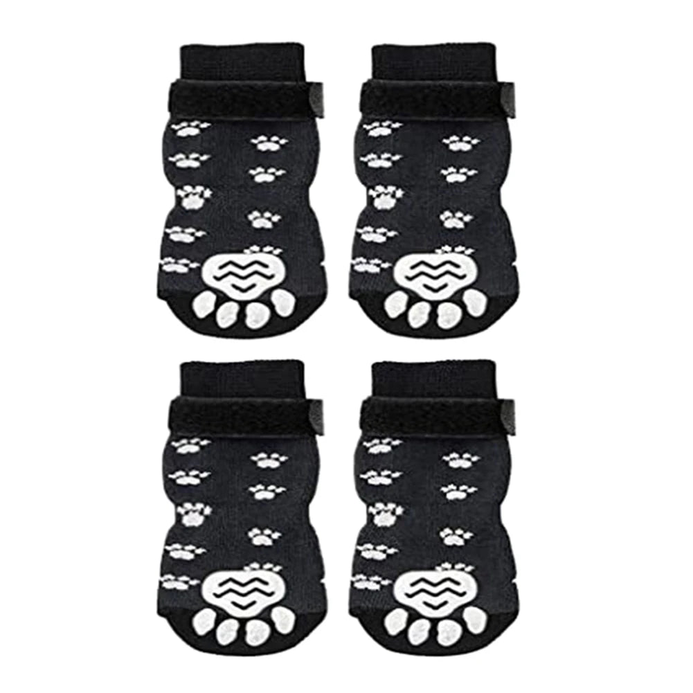 Anti-Slip Dog Socks 4pcs Paw Protector Traction Control Adjustable Indoor Wear Knitted Pet Socks with Rubber Reinforcement