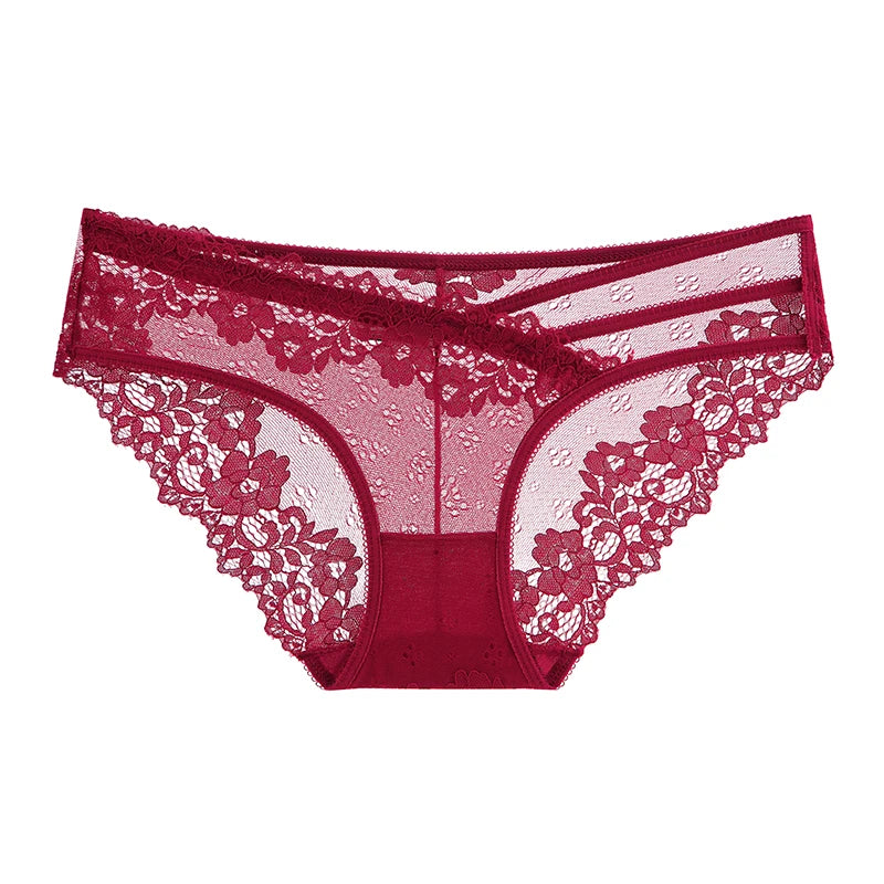 BANNIROU 1Pcs Female Panties Lace Transparent Low-Rise Solid Underwear Women's Sexy Panties Briefs