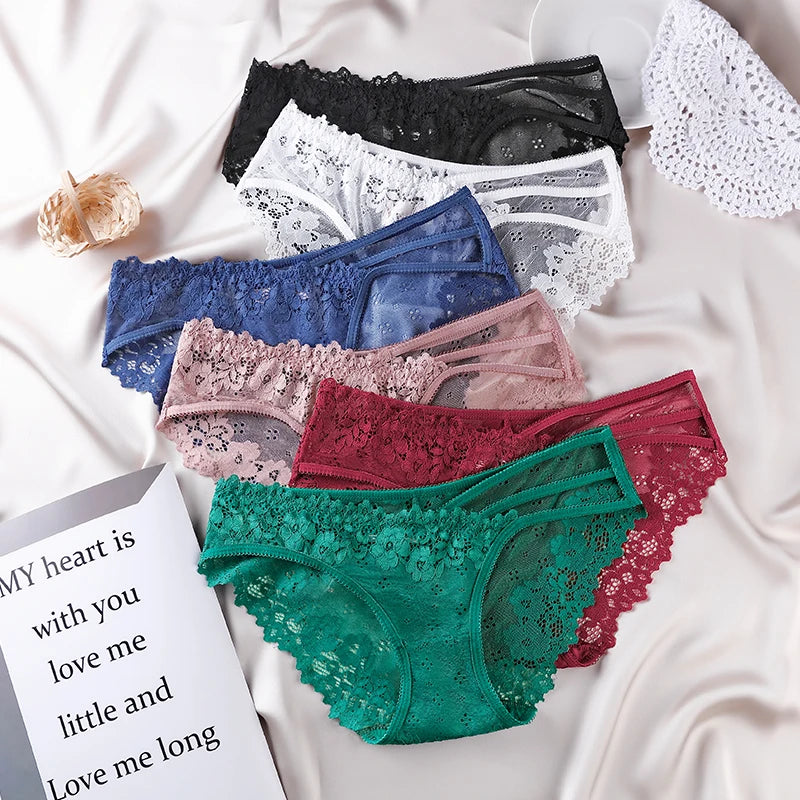 BANNIROU 1Pcs Female Panties Lace Transparent Low-Rise Solid Underwear Women's Sexy Panties Briefs