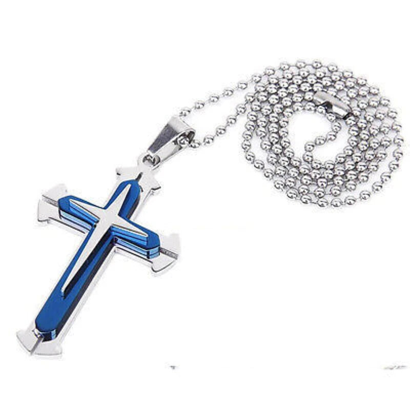 Classic Christian Jesus Three Layer Cross Necklace Men's Fashion Personality Lucky Rune Cross Pendant Exquisite Gift