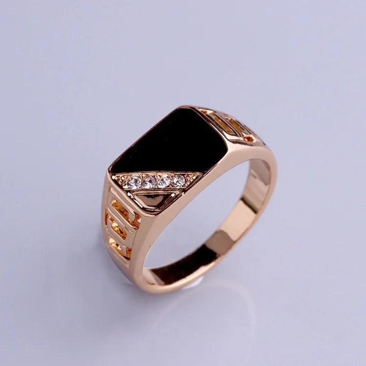 Classic Size 6-12 Men Rhineston Jewelry Gold/Silver-Color Black Enamel Male Finger Titanium Stainless Ring