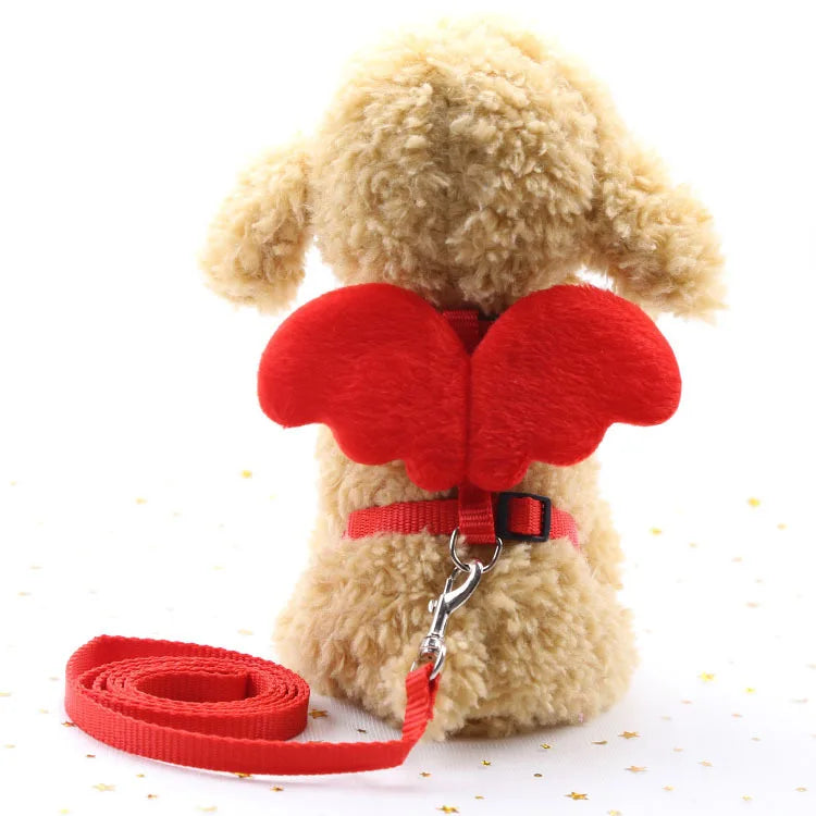 Cute Angel Pet Puppy Dog Leashes And Collars Set Cat Harness 3D Wings Adjustable for Small Medium Dogs Outdoor Walking Supplies