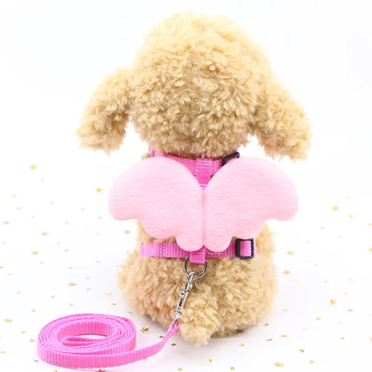 Cute Angel Pet Puppy Dog Leashes And Collars Set Cat Harness 3D Wings Adjustable for Small Medium Dogs Outdoor Walking Supplies