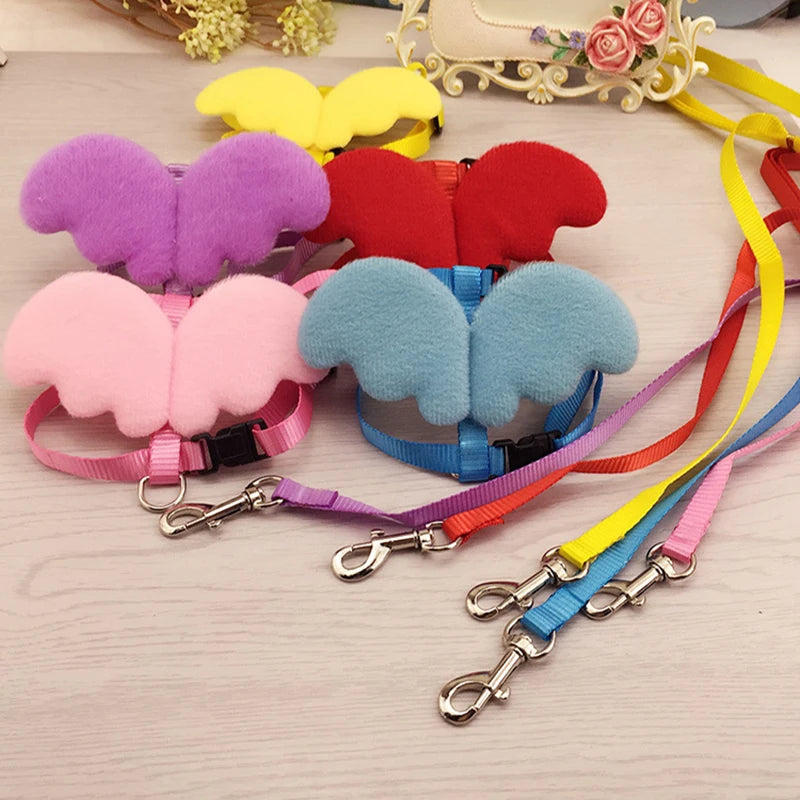 Cute Angel Pet Puppy Dog Leashes And Collars Set Cat Harness 3D Wings Adjustable for Small Medium Dogs Outdoor Walking Supplies