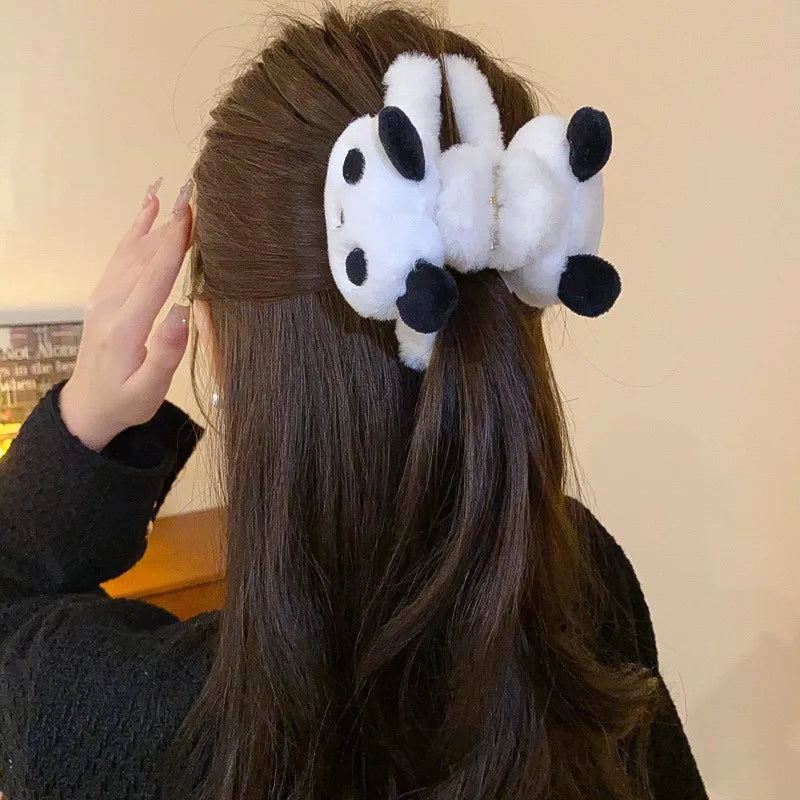 Cute Panda Plush Large Hair Claws Clips Women Girls Winter Ponytail Holder Crab Hair Clamps Barrettes Hairpins Hair Accessories