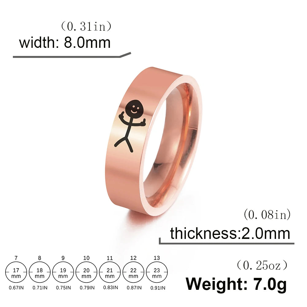Dreamtimes Simple Trend Funny Middle Finger Stickman Ring Hip Hop Fuxk You Doodle Rings For Man Couple Party New Gifts Jewelry
