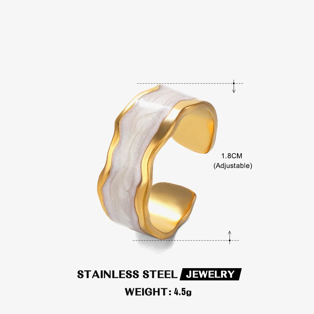 ENSHIR 316L Stainless Steel Black White Drip Ring for Women Vintage Adjustable Party Jewelry Accessory