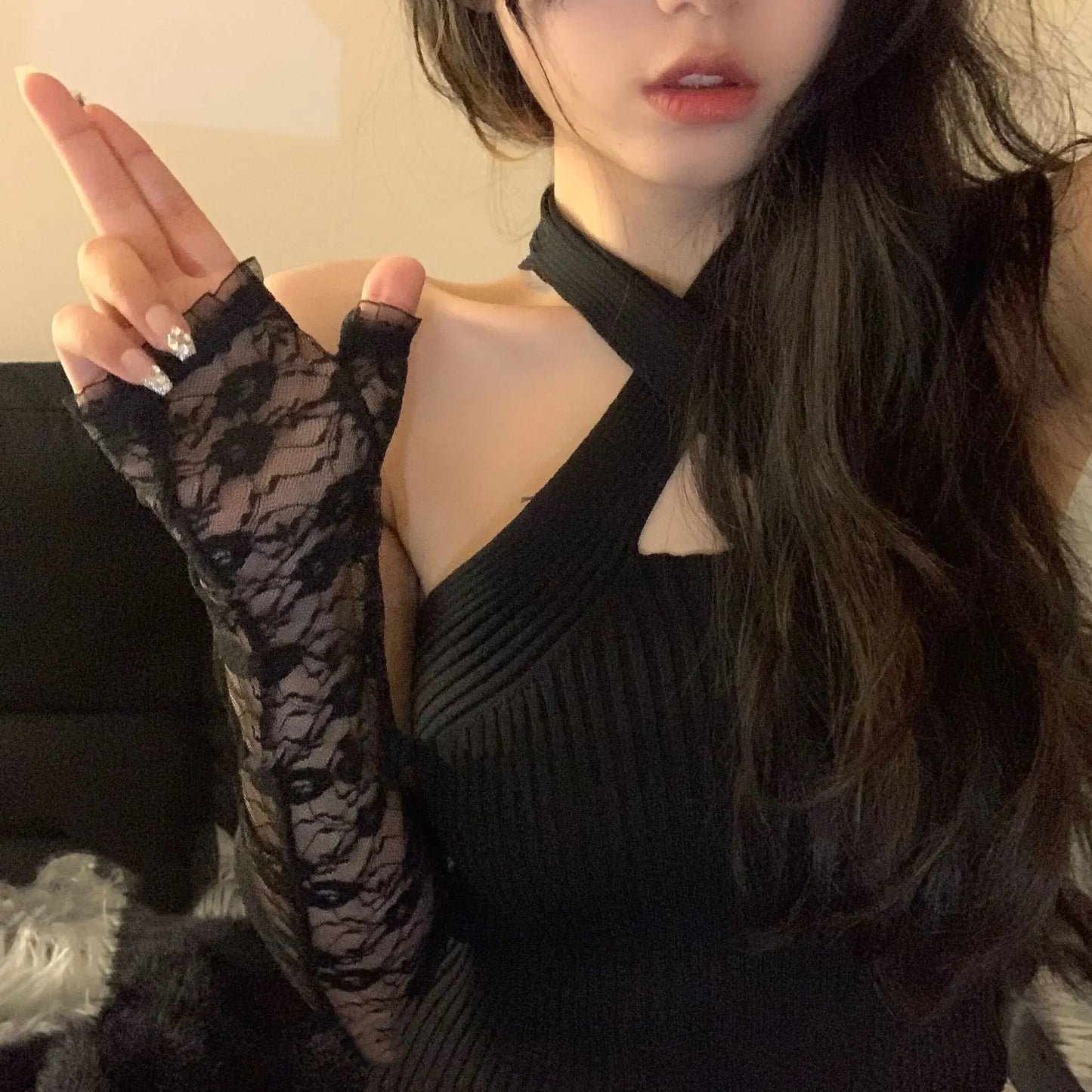 Elastic Passion Lolita Lace Gloves Gothic Fingerless Retro Mesh Flower Dress Accessories Women Arm Warmers Sexy Sleeve Mittens