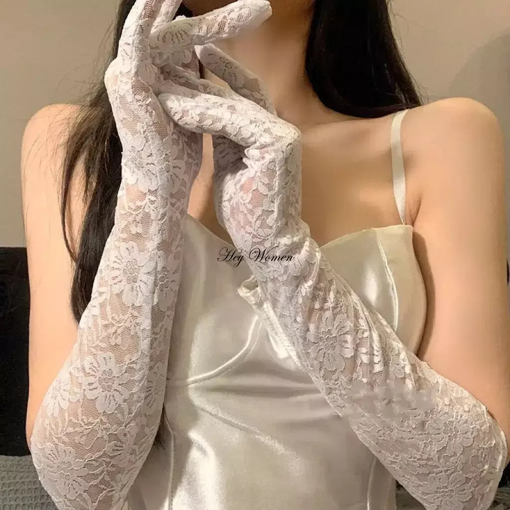 Elastic Passion Lolita Lace Gloves Gothic Fingerless Retro Mesh Flower Dress Accessories Women Arm Warmers Sexy Sleeve Mittens