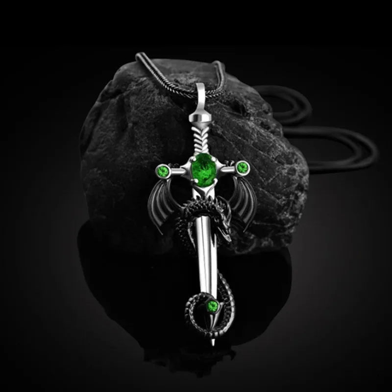 Fashion Men Stainless Steel Dragon Sword Necklace Hip Hop Necklaces for Men Stainless Steel Jewelry Halloween Anniversary Gift