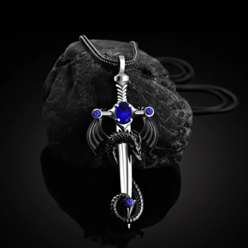 Fashion Men Stainless Steel Dragon Sword Necklace Hip Hop Necklaces for Men Stainless Steel Jewelry Halloween Anniversary Gift