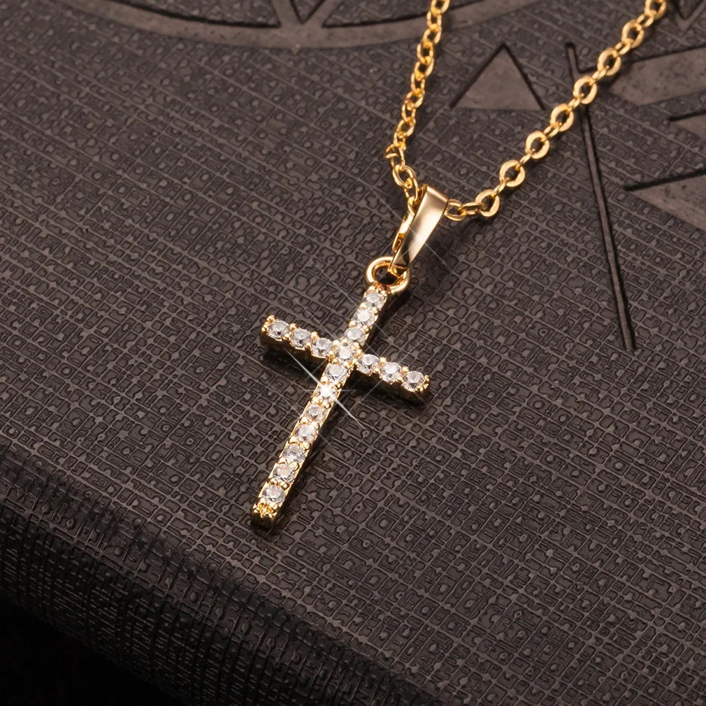 Fashion Simple Cross Necklace Silver Color Crystal Jesus Cross Pendant Necklace For Men Women Couple Jewelry Gift Wholesale