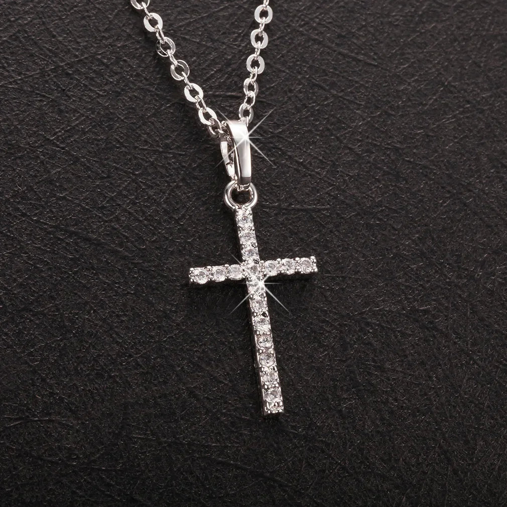 Fashion Simple Cross Necklace Silver Color Crystal Jesus Cross Pendant Necklace For Men Women Couple Jewelry Gift Wholesale