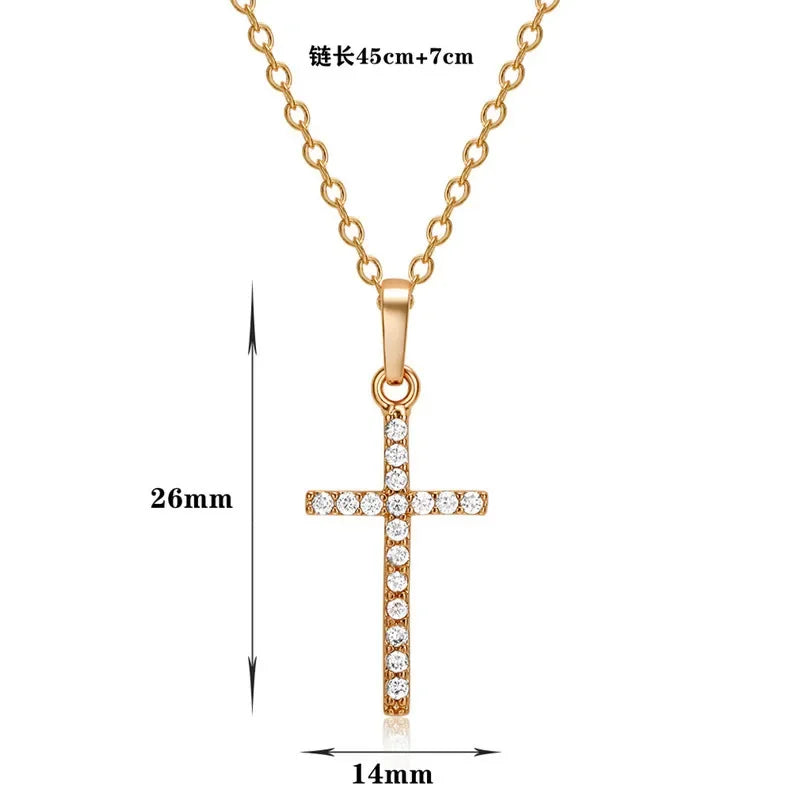 Fashion Simple Cross Necklace Silver Color Crystal Jesus Cross Pendant Necklace For Men Women Couple Jewelry Gift Wholesale