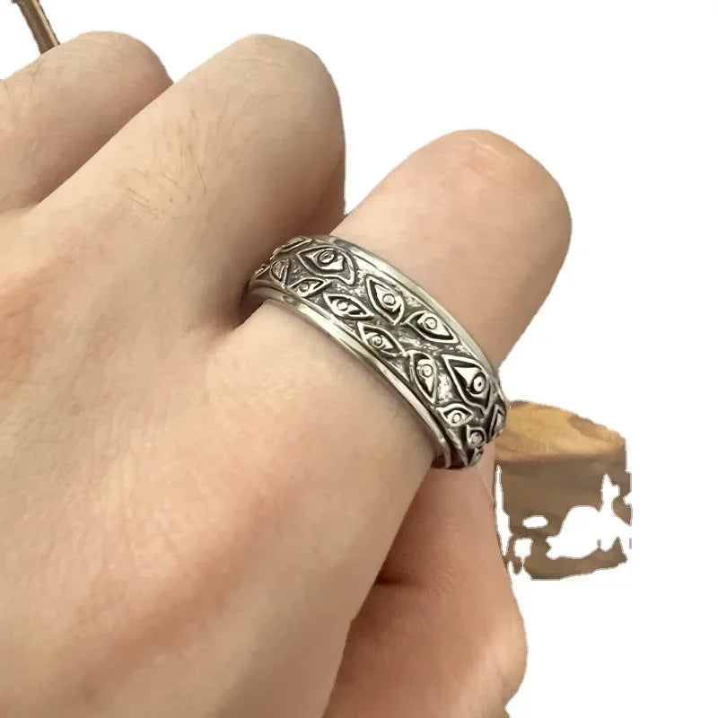 God's Eye Stainless Steel Ring for Men Swivel Vintage Titanium Steel Ring Bracelet Accessory Mens Ring