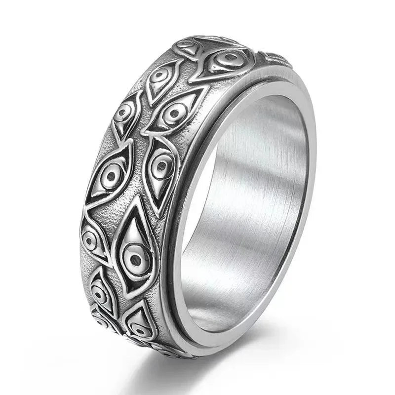 God's Eye Stainless Steel Ring for Men Swivel Vintage Titanium Steel Ring Bracelet Accessory Mens Ring