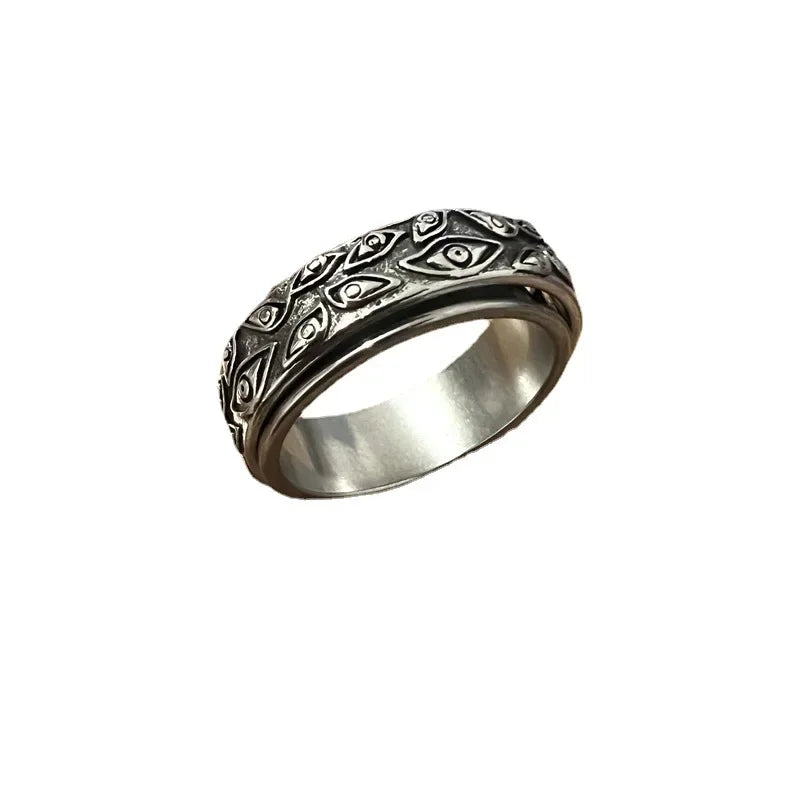 God's Eye Stainless Steel Ring for Men Swivel Vintage Titanium Steel Ring Bracelet Accessory Mens Ring