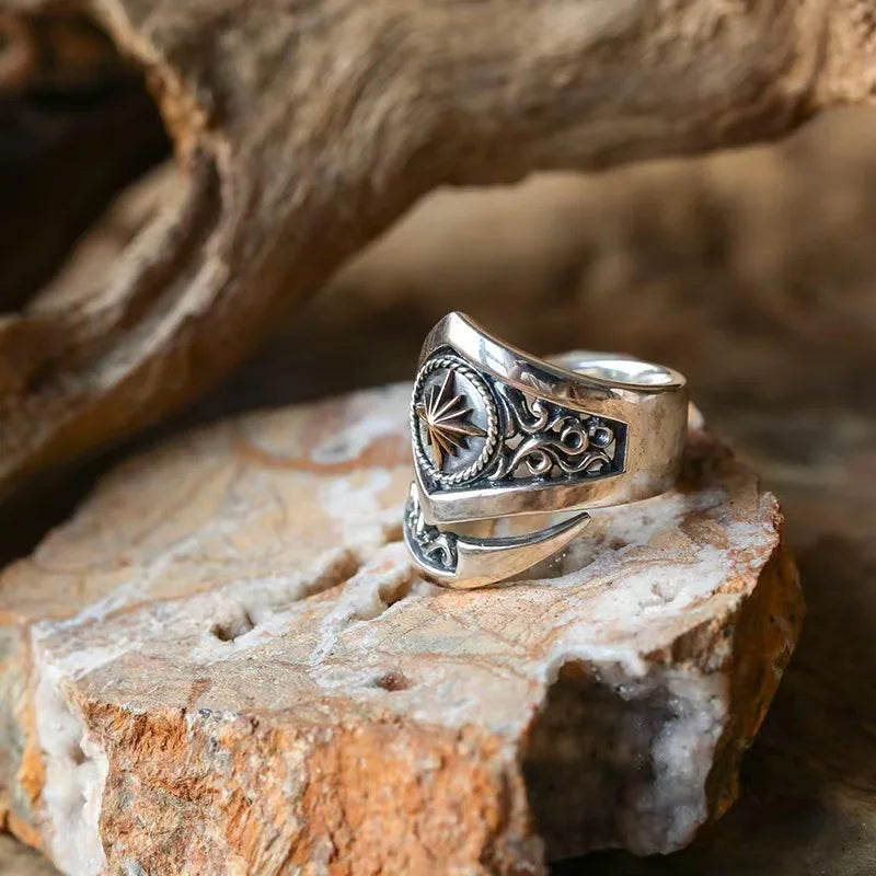 INS New Sun God Ring Men's Indian Style American Fashion Punk Vintage Style Opening Adjustment Ring Women's Party Jewelry Gift