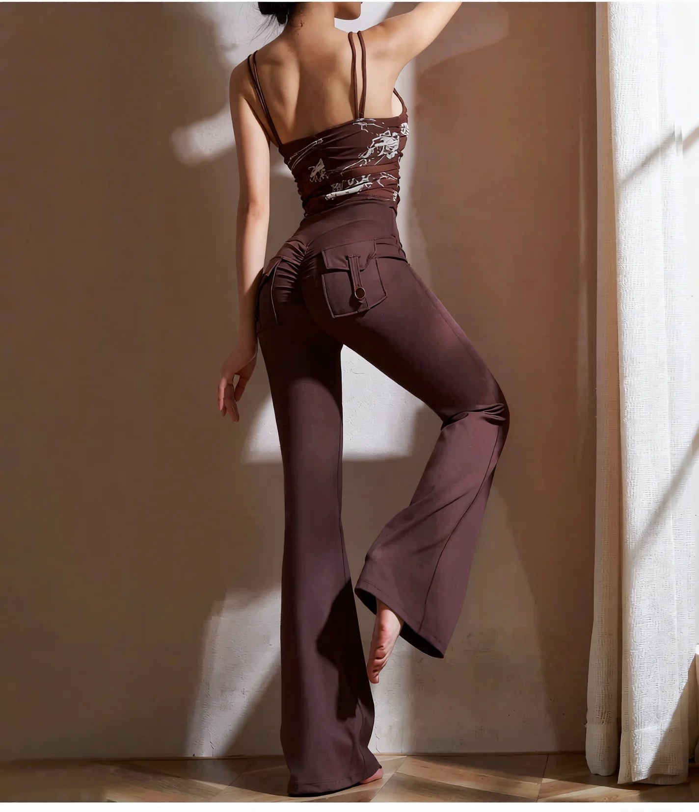 High Waisted Flared Leggings with Pockets and Butt Lift