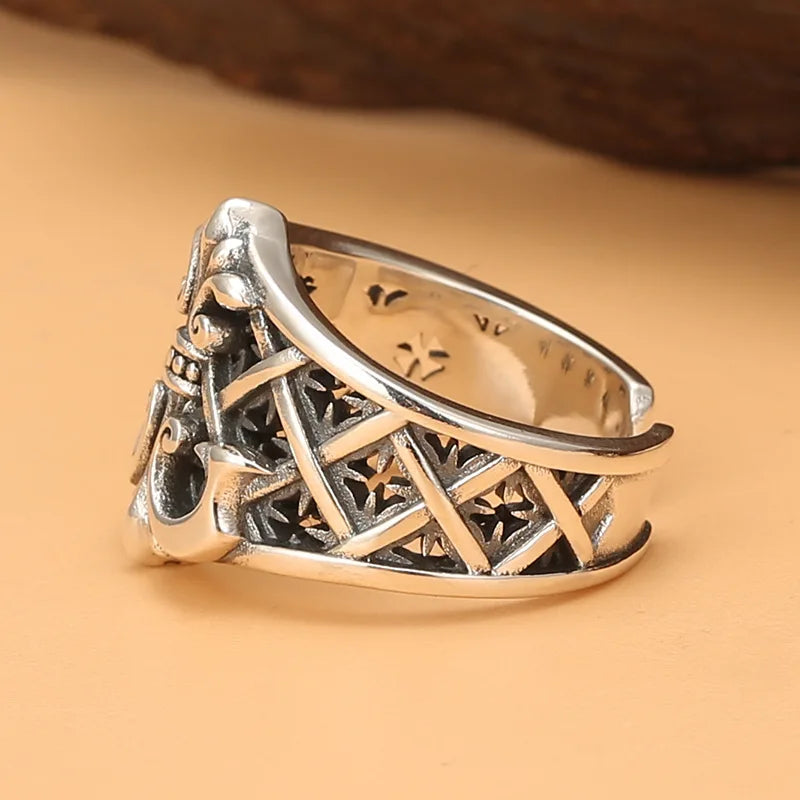 Men's Vintage Opening Punk Wind Anchor Personality Mechanical Hip Hop Trend Thai Silver Single Ring