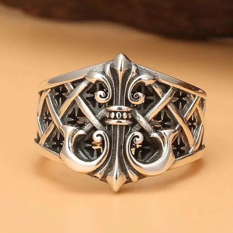 Men's Vintage Opening Punk Wind Anchor Personality Mechanical Hip Hop Trend Thai Silver Single Ring