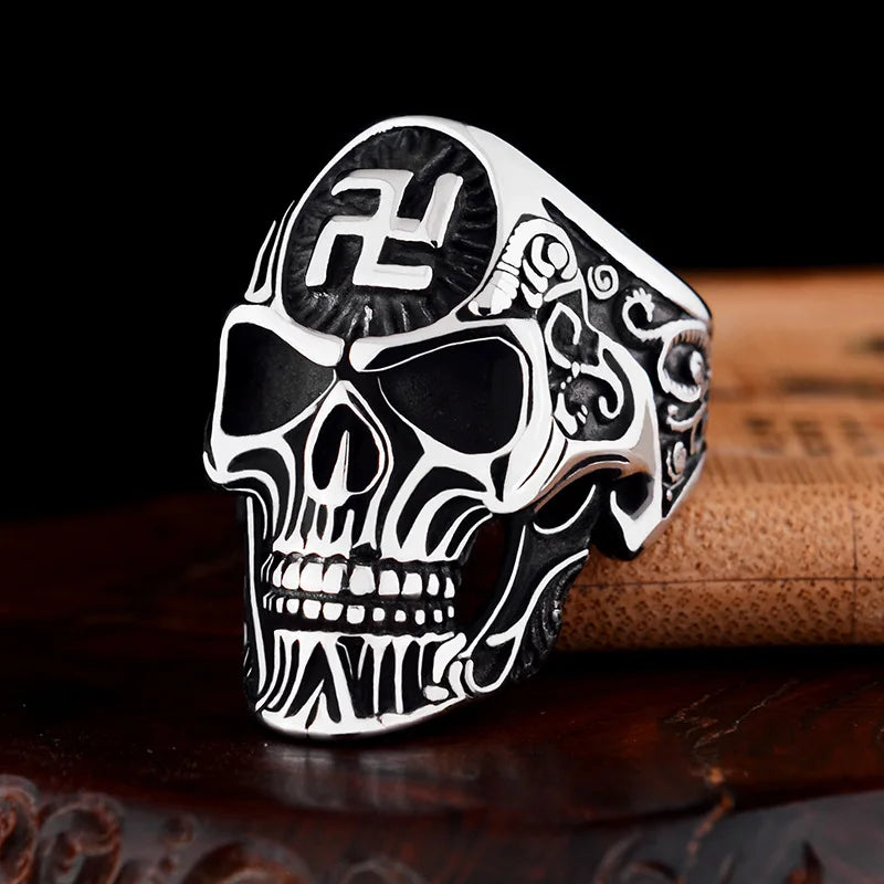 Mf Ghost Punk Doom Swastika Symbol Skull Misika Ring Size 14 Stainless Skeleton Big Rings For Men Svastika Head Of State