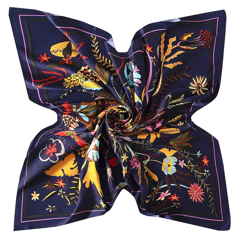 New Brand Hijab Shawl 100% Twill Silk Scarf Color sketch plant flower pot 130cm Square Scarves Print Kerchief WomanHeadbandScarf