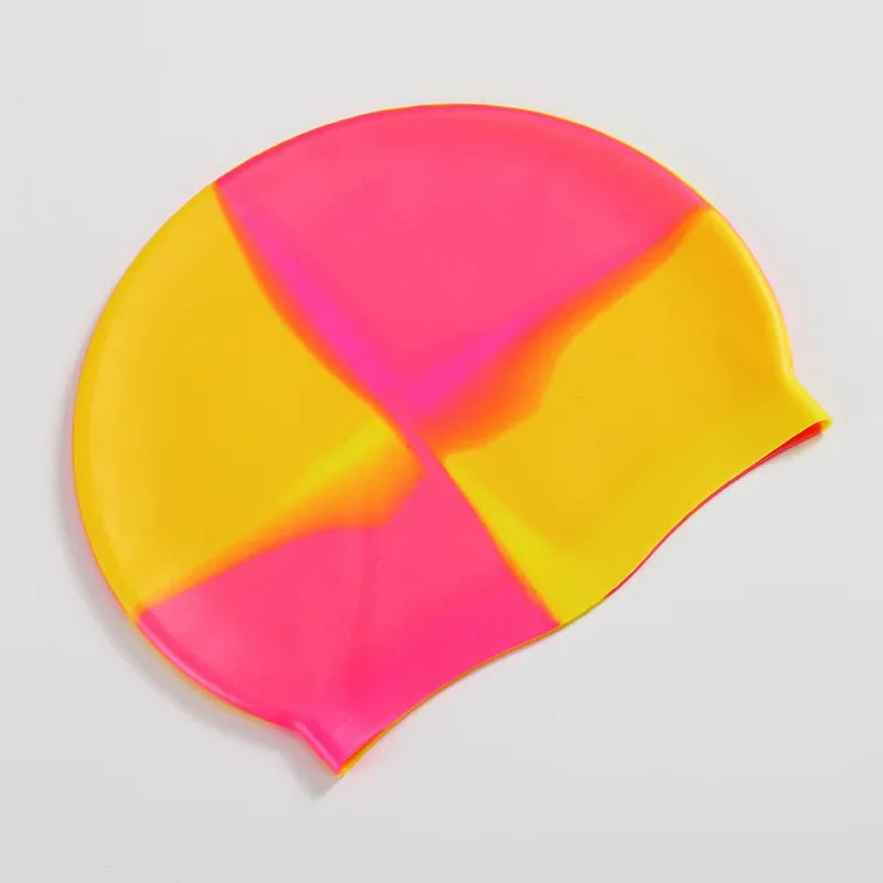 New Color Block Silicone Adult Waterproof Swimming Cap Dry Hair Swim Cap for Men Women Protect Ear Swim Hat Swimming Accessories