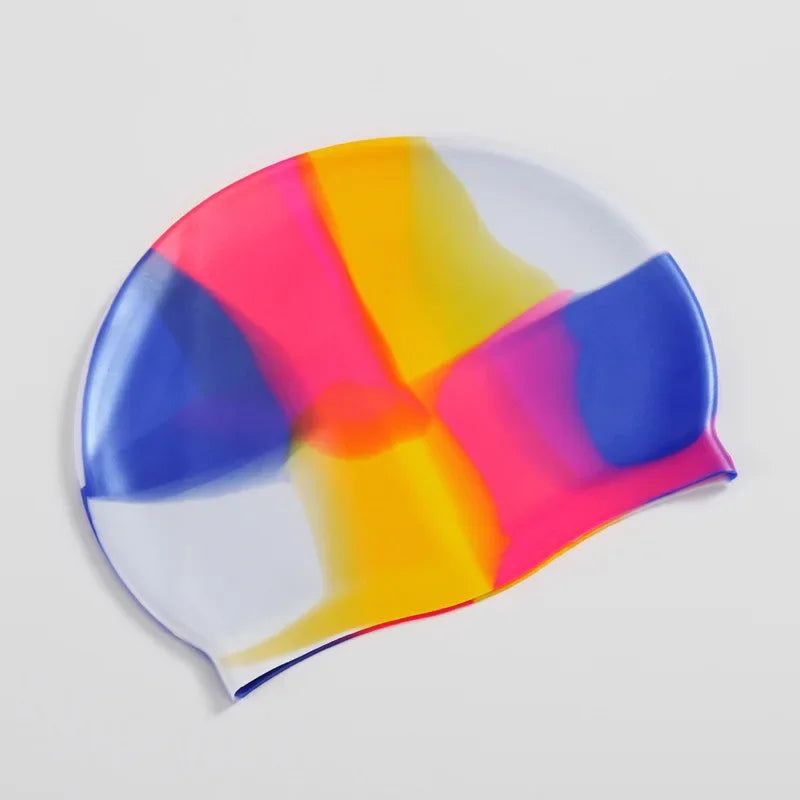 New Color Block Silicone Adult Waterproof Swimming Cap Dry Hair Swim Cap for Men Women Protect Ear Swim Hat Swimming Accessories